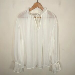 LOFT Sheer Chiffon Blouse Elasticized Cuff Victorian Whimsy Fairy